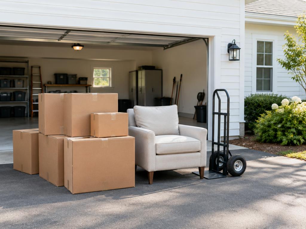 Boxes and furniture ready for a home cleanout